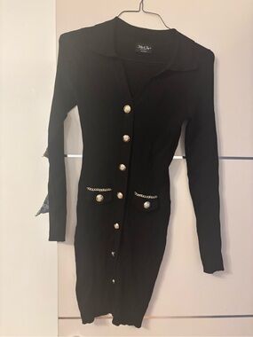 Jolie&joy Black Button-Front Knit Dress size L never worn